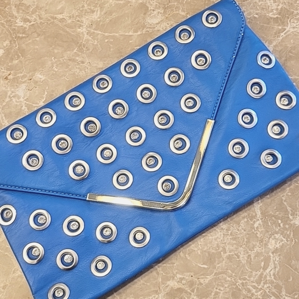 Bebe Cobalt Blue/Silver Rhinestoned Crossbody/Clutch